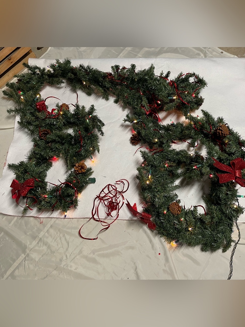 Holiday Pine Garland with Lights and Red Accents Approximately 16 ft